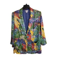 Vintage 80s 90s JA Resorts Tropical Sequin Blazer Jacket Art To Wear Sz L Flaw