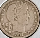 1892O Barber 90% SILVER Quarter in FINE condition. Better than photos