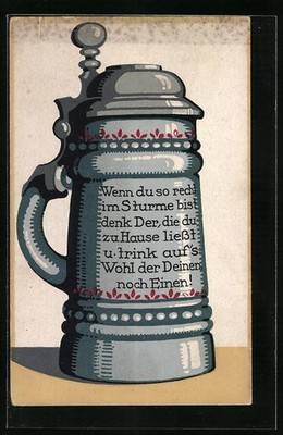 Artist Postcard Beer Mug with Tin Lid and Toast If You're Right in the Storm  