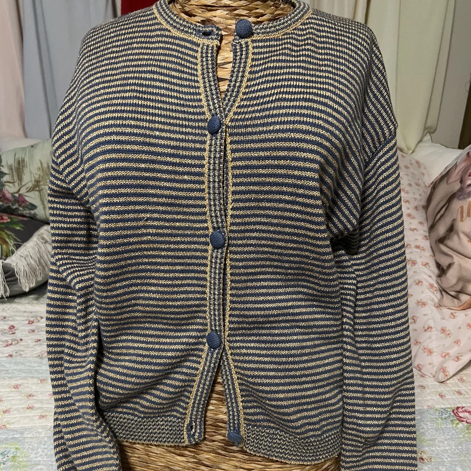 Cárdigan vintage azul brillante y dorado Foto 4 de 4