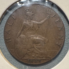 1925 UK Great Britain Half Penny bronze coin - Excellent Condition