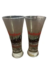 1992 PILSNER Anheuser Busch CHRISTMAS CLYDESDALE Budweiser BEER GLASSES Set of 2