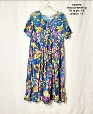 LA CERA Blue Floral Cotton Muumuu Dress Cottagecore Boho M Coastal Grandma 90s