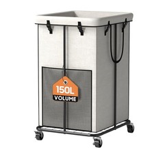 Large Laundry Basket with Wheels, Rolling Laundry Hamper with 150L White