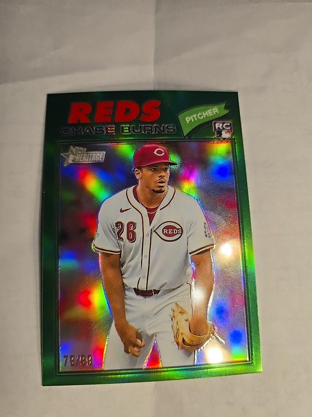 Topps 2026 Heritage Chase Burns #212 Chrome Green Refractor /99 Reds Rookie