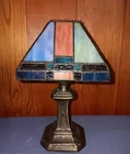 Vintage Tea Light Candle Holder w Stained Glass Shade w/ Metal Stand  9.5"H