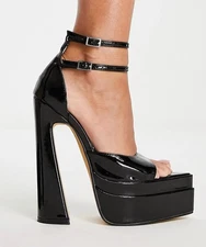 Ego, Marshall TRENDY/GOTH black faux patent 6.25" heel platform sandals, SZ 6