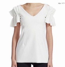 Chiara Boni White V Neck Top Size Large Made In Italy