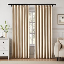 2 Panels Full Blackout Pinch Pleated Curtains 40" Wx84 L Beige - Linen Textur...