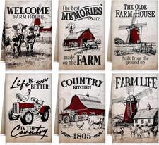 6 Pieces Farm Barn Kitchen Towels Cow Dish Towels Farmhouse Animal Tea Washcloth