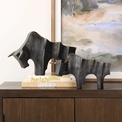 PAIR OF REGAL BULL MODERN & INDUSTRIAL STYLE LARGE 12" & 15" SCULPTURES 18227 - Picture 3 of 5