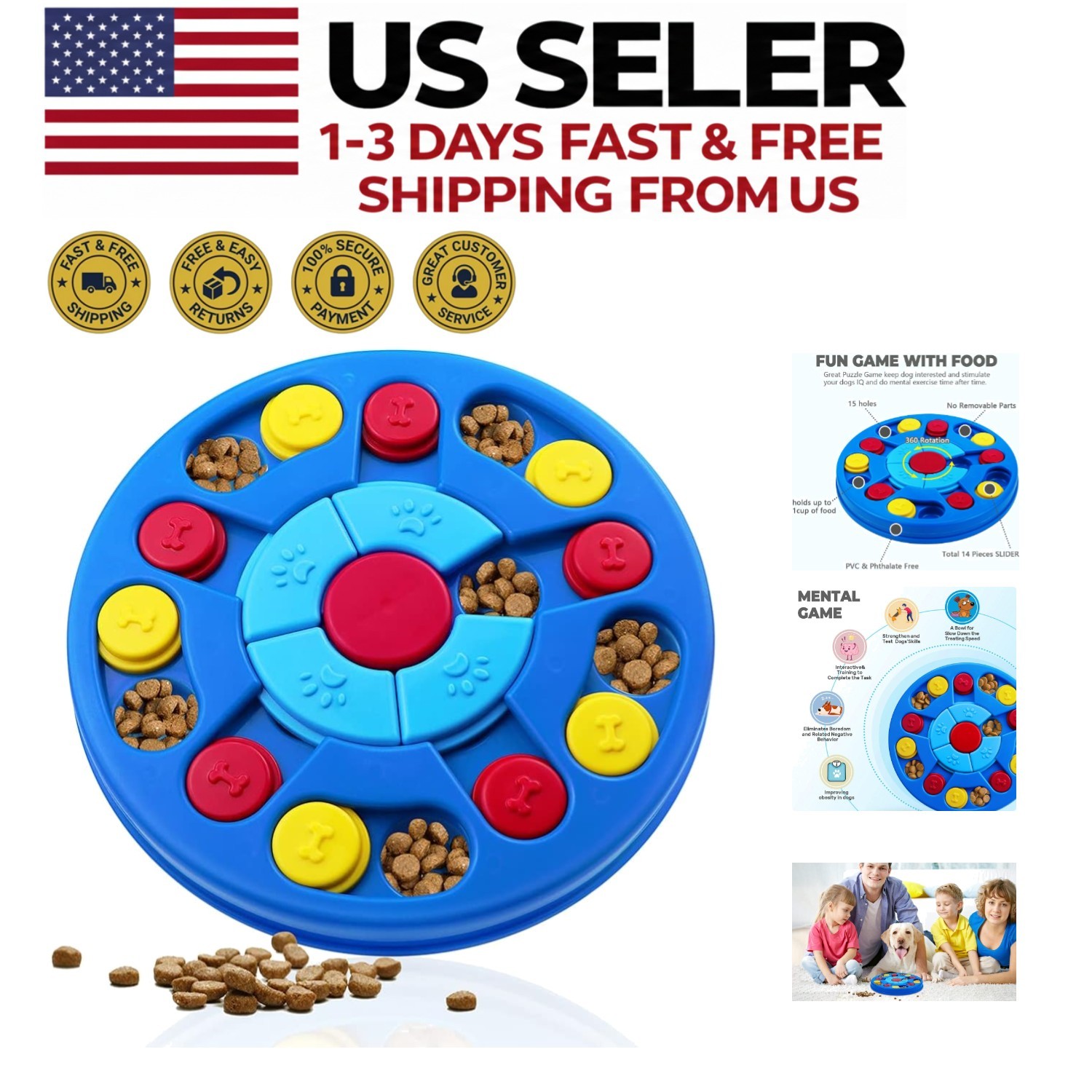 Level 1-3 Dog Puzzle Toy - Interactive IQ Training & Slow Treat Dispenser New