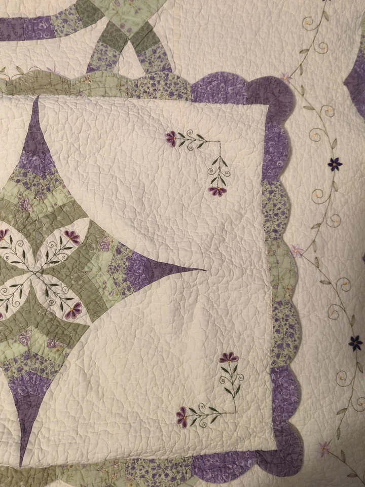 Colcha edredón anillo de boda de colección 2 fundas de almohada púrpura verde hogar clásicos completa Foto 3 de 4