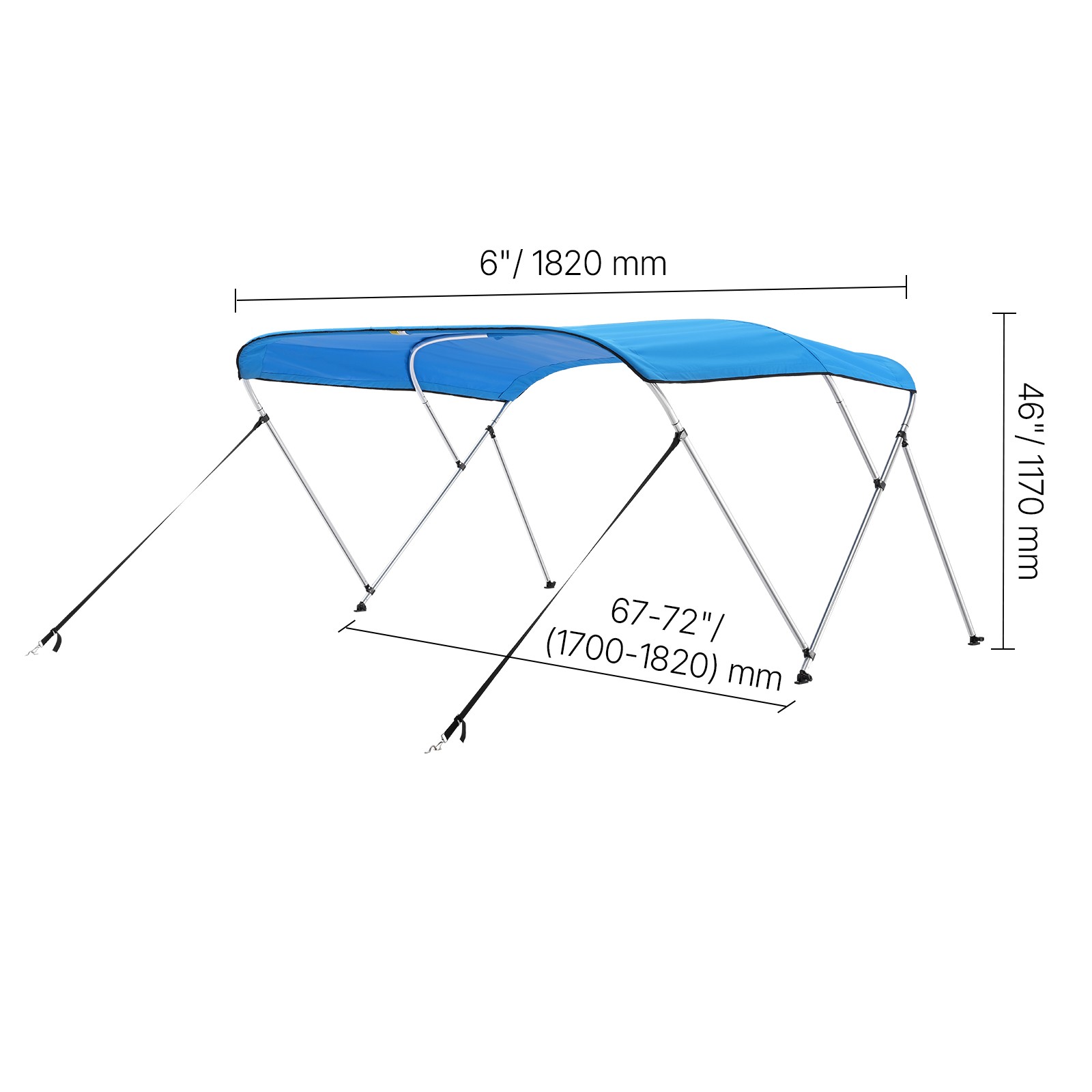 3 Bow Bimini Top Boat Cover 6ft Long 46"H×67"-72"W Awning Canopy UV protection