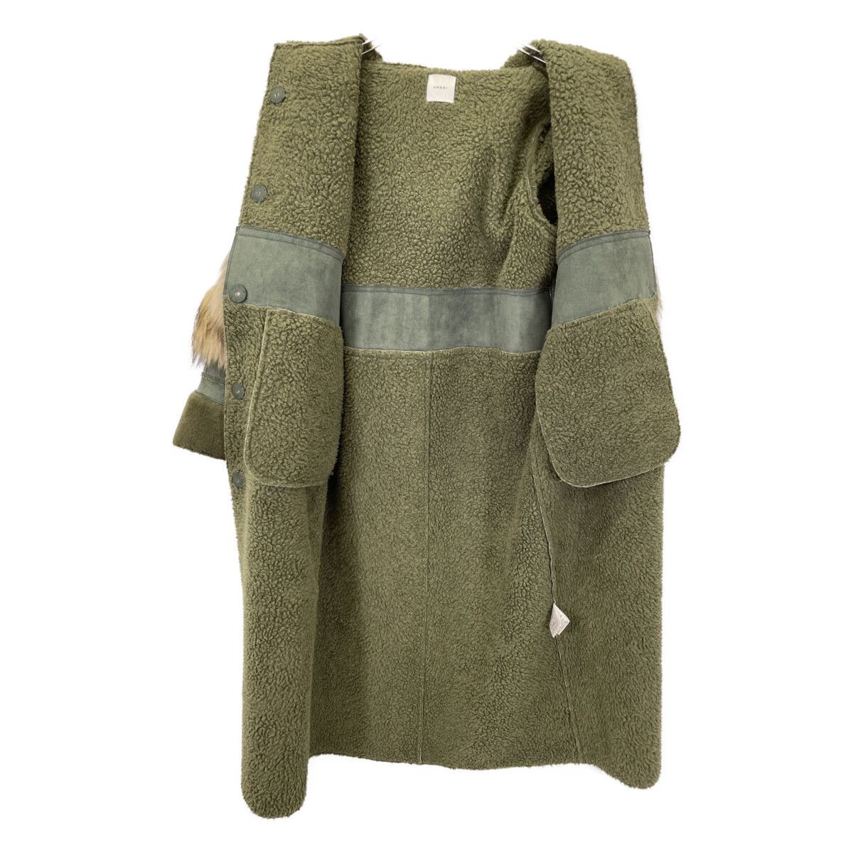 AMERI Ameri Khaki Fur Docking Mouton Coat Fake Mo… - image 4