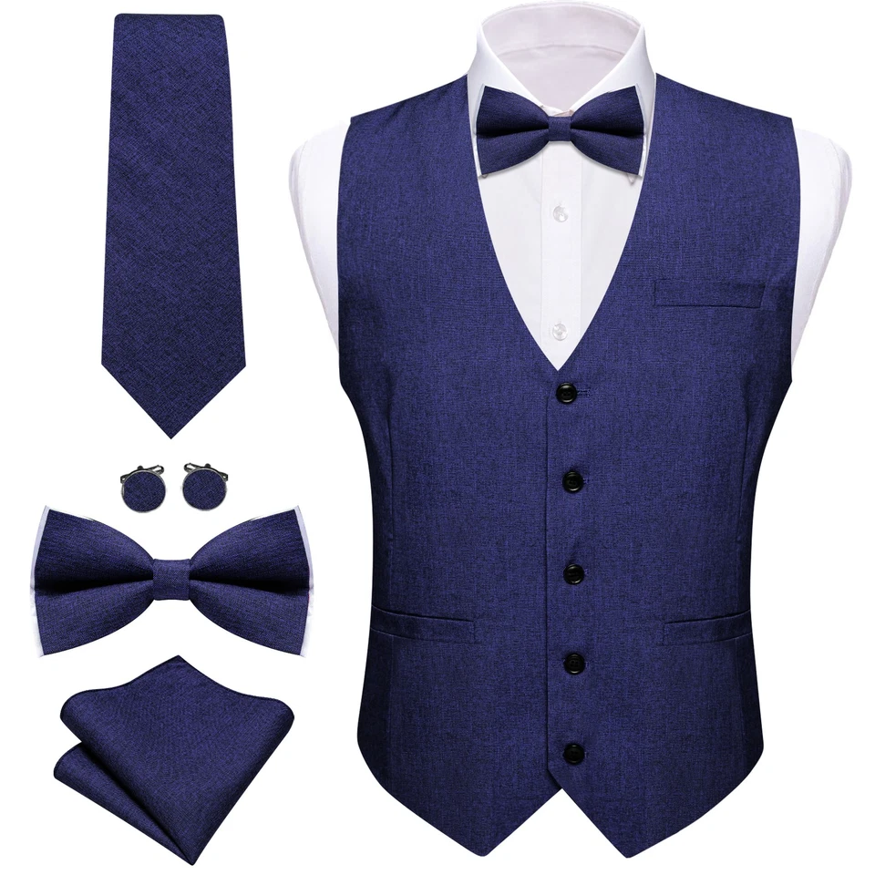Men's Formal Suit Vest Set with Bow Tie/Necktie XS-5XL, Waistcoat for Wedding