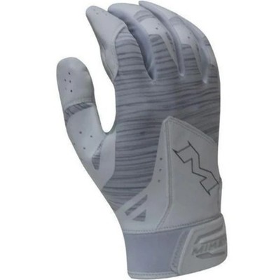 Miken Batting Gloves White Grey Adult XXL Baseball Softball Glove Pro 2XL NEW
