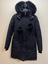 Authentic Womens Moose Knuckles Stirling Hooded Parka Coat Jacket size S Black