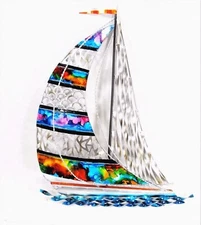 Sailboat Hand Sculpted & Painted Metal Beach Tropical & Nautical Wall Decor