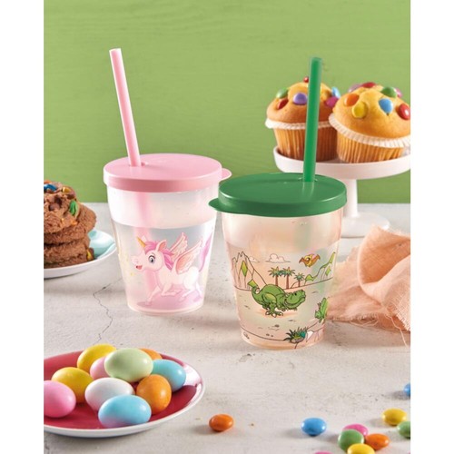 Set Bicchieri in plastica da 470ml con coperchio e cannuccia