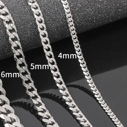 Mens Boys Curb Chain 18"-26" 2mm - 9mm Stainless Steel Silver Cuban Necklace UK - Picture 4 of 13