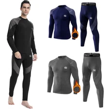 Men's Thermal Underwear Fleece Base Layer Top & Bottom Set Insulated Long Johns