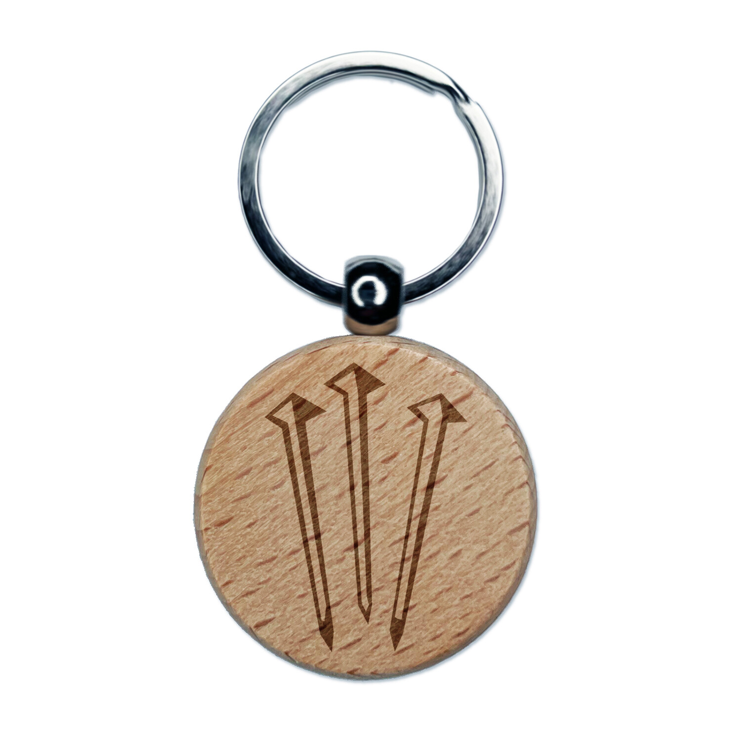 Three 3 Nails Christian Stylized Engraved Wood Round Keychain Tag Charm