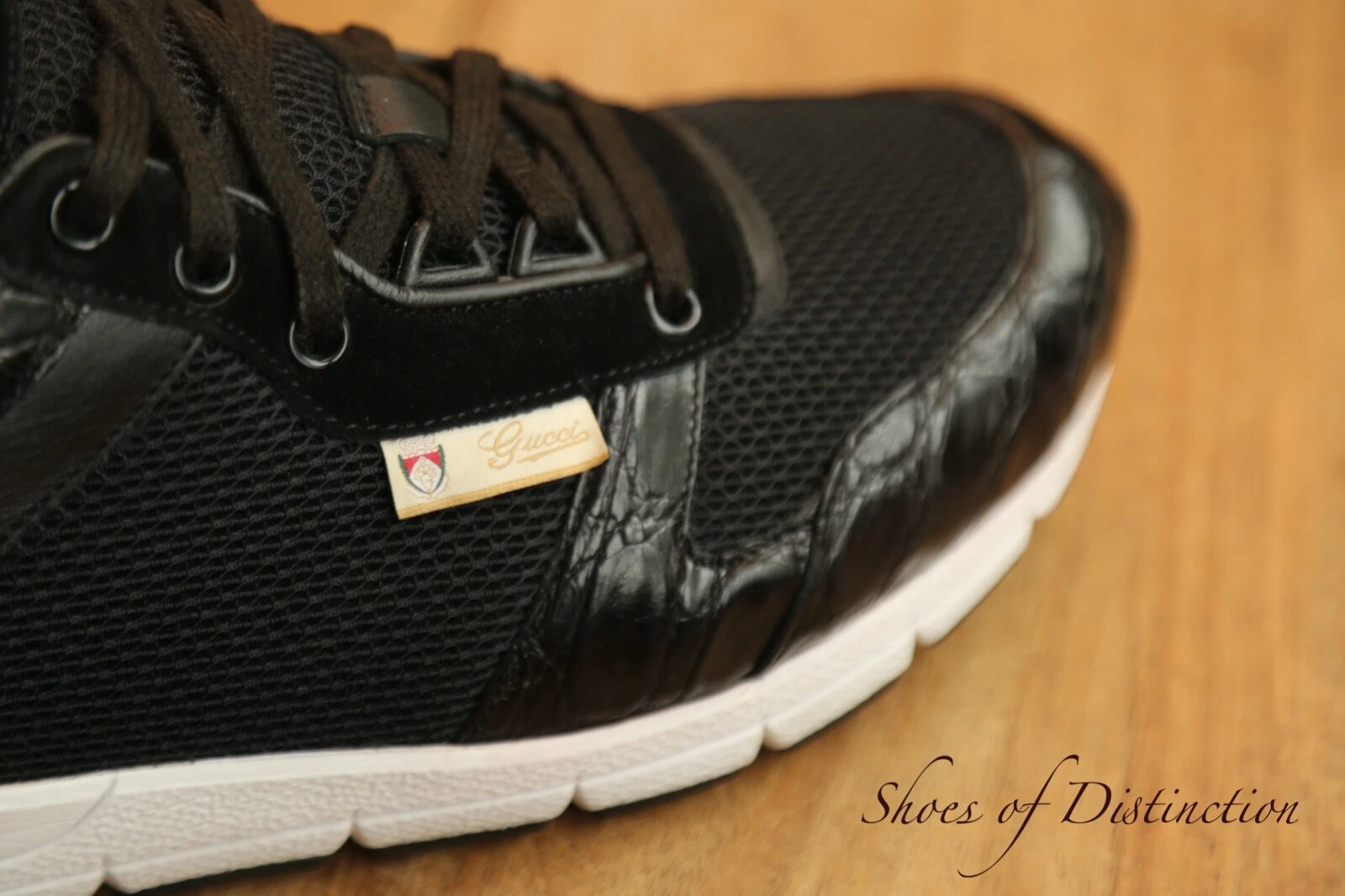 Gucci Crocodile Noir Chaussures Baskets Baskets Homme UK 8 G US 9 EU 42