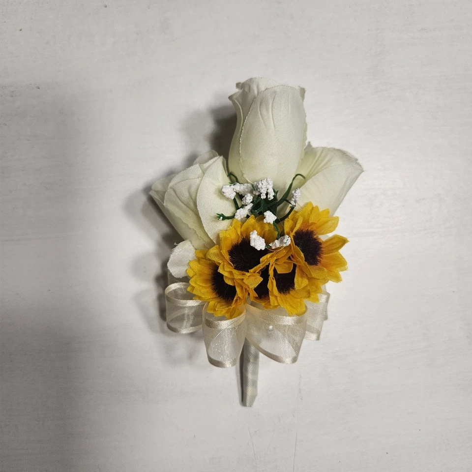 Ivory Rose Sunflower Bridal Wedding Bouquet Accessories - Image 2 of 4