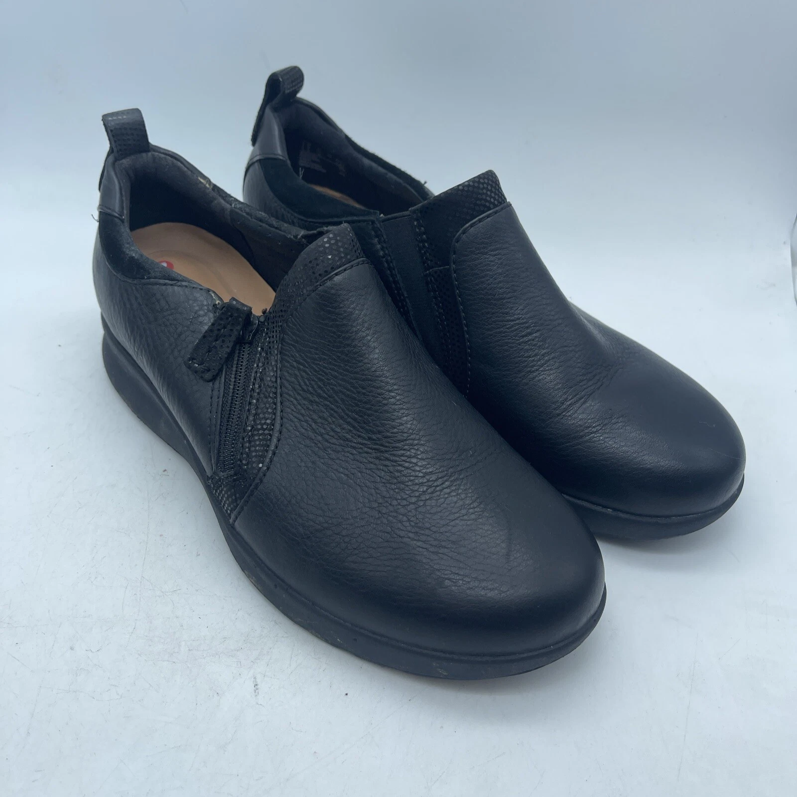 CLARKS mocassini donna slip on in pelle con zip laterale zeppa bassa SCARPE taglia 7 5