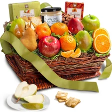 Classic Fresh Fruit Basket Gift with Crackers, Cheese and Nuts for Christmas,