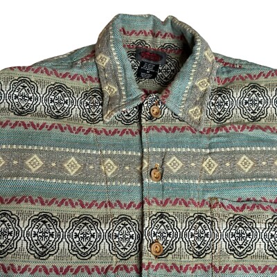 Rare Quicksilver Shirt Sz M AOP All Over Print Skater Tribal Texture Button Down
