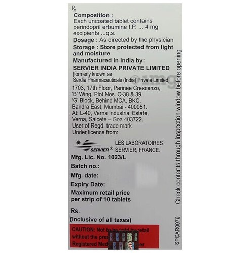 Perindopril Erbumine Tabletten I.P Coversyl 4mg Streifen je 10 Streifen 10 Tabletten - Bild 2 von 5