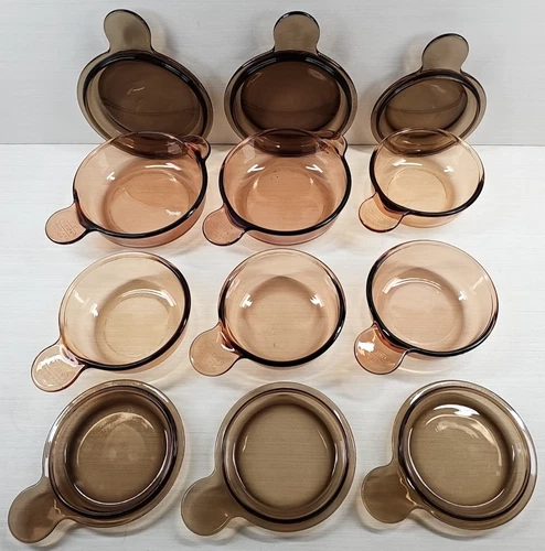 12 Pc Corning Visions Amber Grab It A Meal Bowl Pyrex Lid Lot Vintage Dishes Lot