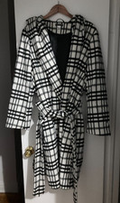 Venus Women's Hooded Coat-white With Black Graph Pattern Nwot