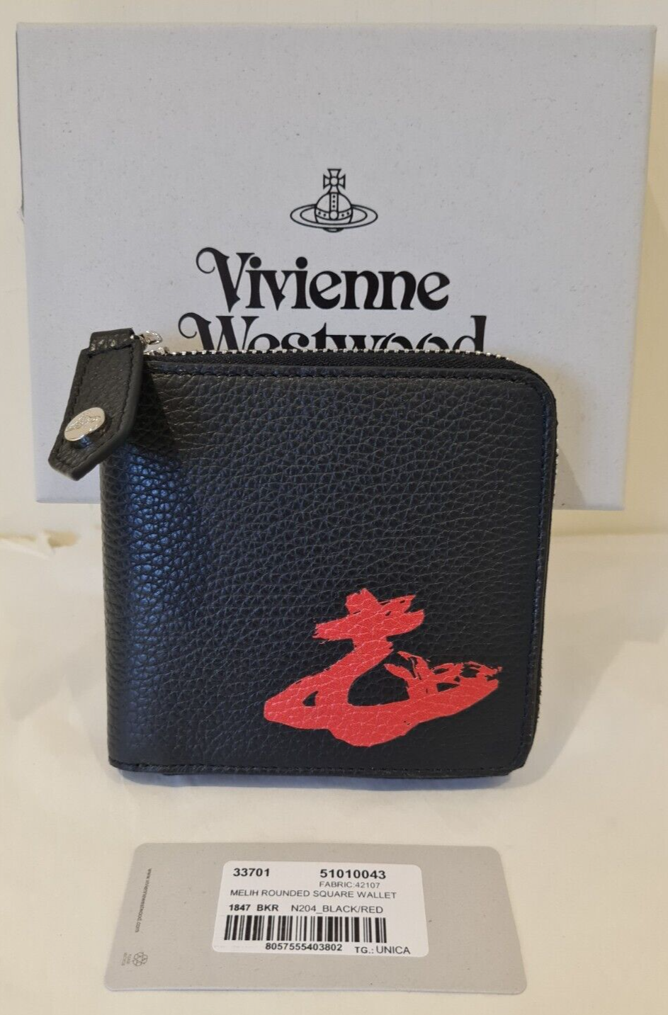 Vivienne Westwood Melih Wallet Zip Around Black Leather Orb Logo New Coins Notes
