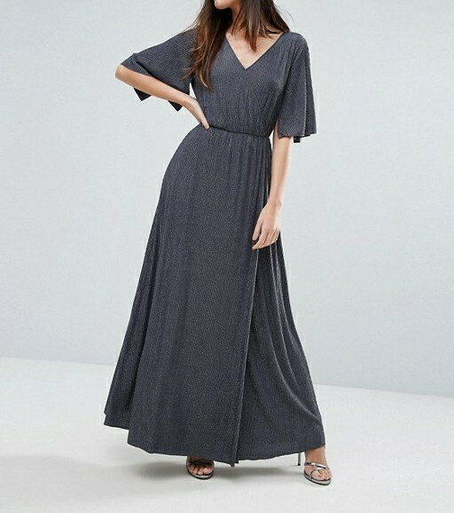 Warehouse Women's Grey Metallic Wrap Long Maxi Dress UK6 Wedding Raceday  Formal