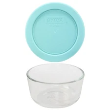 Pyrex (1) 7202 Clear Glass Food Storage Bowl & (1) 7202-PC Jade Dust Green Lid
