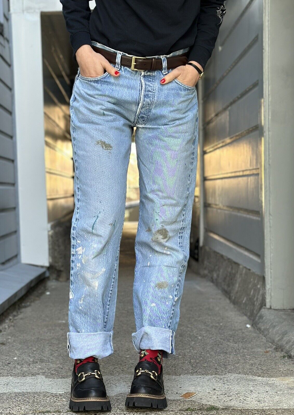 Vintage Levis 501 Redline Distressed Denim Jeans USA 32x33 Paint Details |  eBay