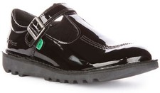 Kickers Kick T Bar Leather Strap School Girls Shoes Mary Jane Black UK 3 - 6