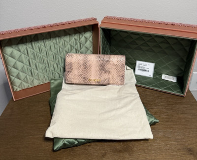 NEW Gucci Continental Python Wallet with Script in Pink.