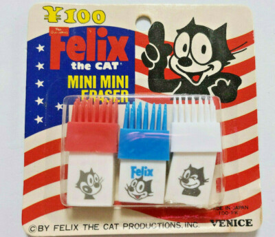 Retro Japan Eraser with brush Mini Eraser Felix  cat  Adult Collectible Age13+