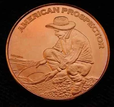 1 Oz Copper Coin Gold Prospector Scene / Pan sluice dredge nugget specimen bar