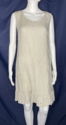 Va Signoria Linen Dress S Beige Pockets Ruffle Sleeveless | eBay Va Signoria Linen Dress S Beige Pockets Ruffle Sleeveless | eBay