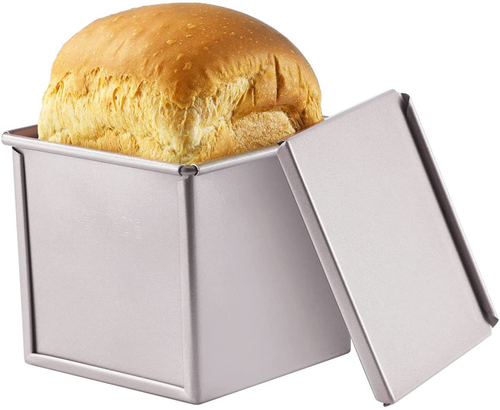 CHEFMADE Pullman Broodbakvorm met lip, 0.55Lb rechthoekige rechthoekige gegolfde broodtrommel voor bakken 3.9 x 3.9x 3.9 (champagnegoud