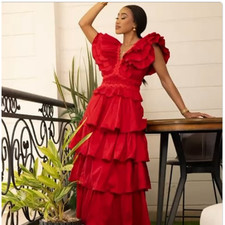 NEW Flamenco Tango Red Multi Tiered Dress SMALL cocktail ayered Fiesta Formal 