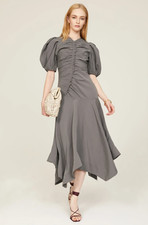 NEW Ulla Johnson Heleen Asymmetric Ruched Crepe Maxi Dress Gray Sz 2