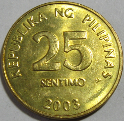 2003 Philippines 25 Sentimo (1995-2003) 20mm Brass Coin KM 271 - #10589-8