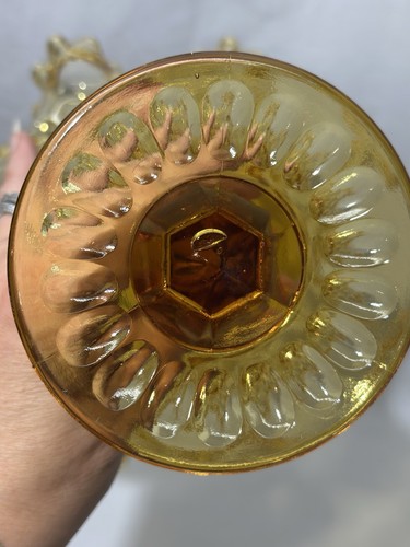 Vintage Fenton Amber Glass Pedestal Candy Dish Ruffled Edge Thumbprint T941 - Picture 4 of 8