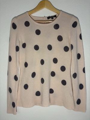 Saks 5th Ave Womens Cashmere Sweater Sz M Pale Pink w/ Gray Polka Dot